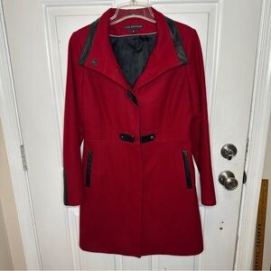Via Spiga Womens Wool Blend Walker Coat 8 Red Black Hodden Button Cloaure